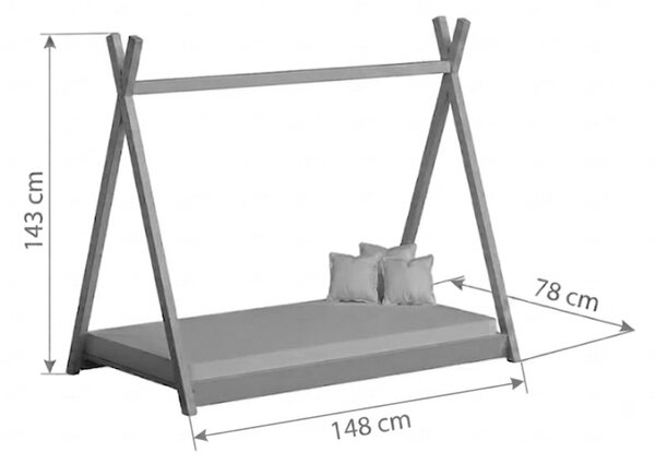 Tipi gyerekágy 70x140 fa házikó - rózsaszín