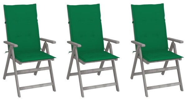 3 db dönthető tömör akácfa kerti szék párnákkal