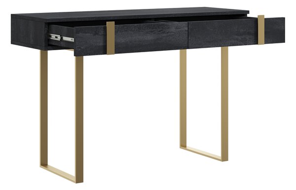 Verica modern konzolasztal / fésülködőasztal 120 cm fém lábakkal - fekete beton / arany lábak