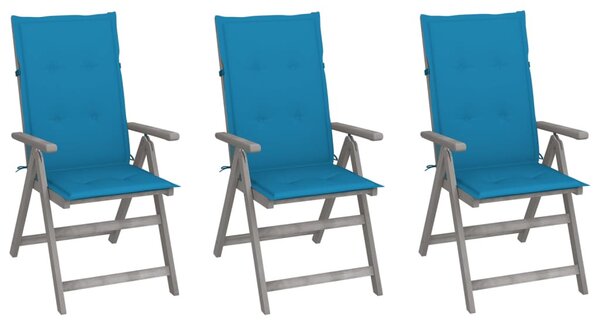 3 db dönthető tömör akácfa kerti szék párnákkal