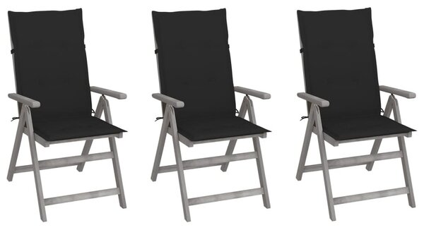 3 db dönthető tömör akácfa kerti szék párnákkal