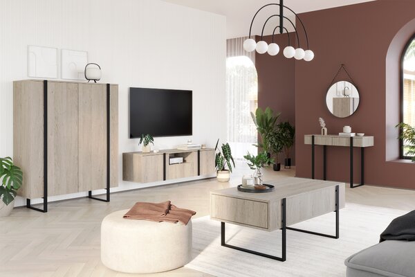 Verica magas komód 120 cm kétszárnyú - biszkvit tölgy / fekete lábak