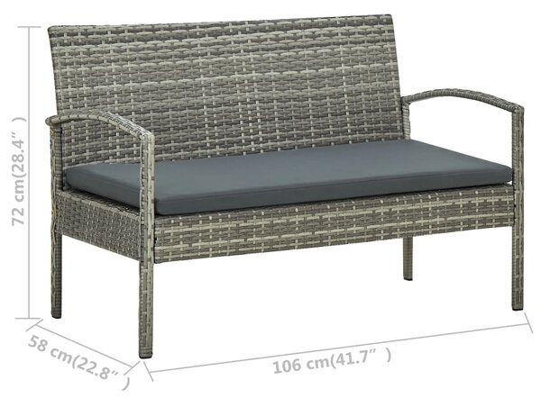 3 személyes szürke polyrattan kerti kanapé párnával