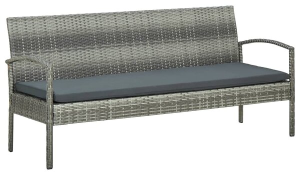 3 személyes szürke polyrattan kerti kanapé párnával