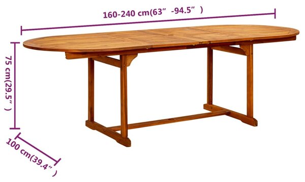 Tömör akácfa kerti étkezőasztal (150-200) x 100 x 75 cm