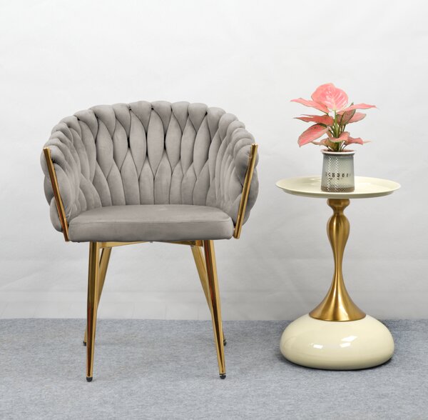 KONDELA Étkezőszék, szürkésbarna Taupe Velvet szövet/gold króm arany, DEILA