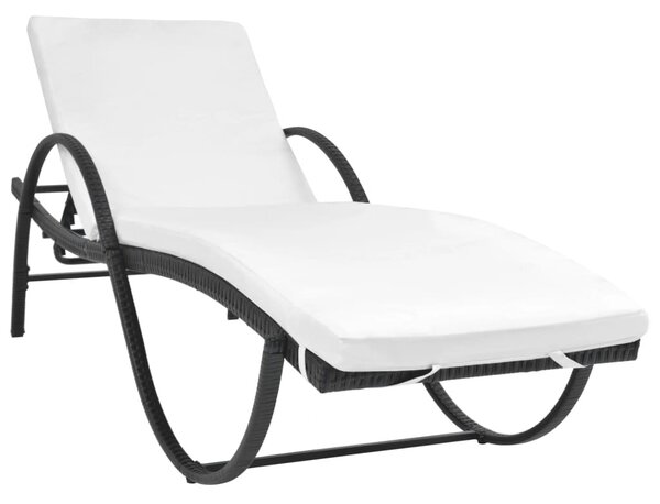 Fekete polyrattan napozóágy párnával