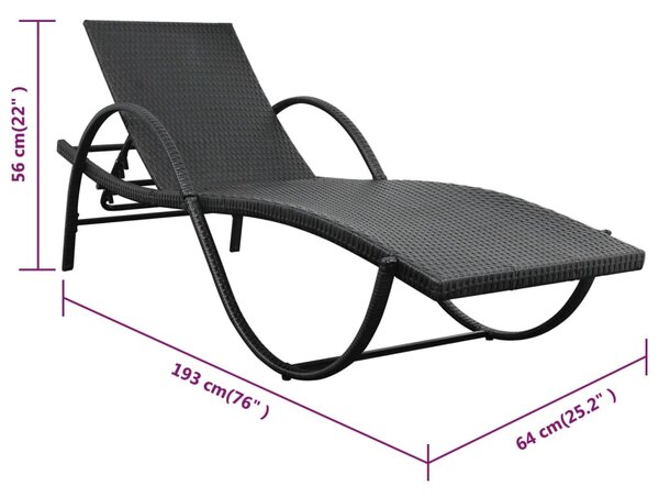 Fekete polyrattan napozóágy párnával