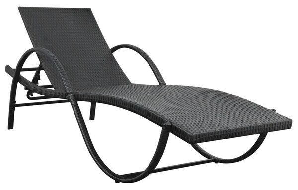 Fekete polyrattan napozóágy párnával