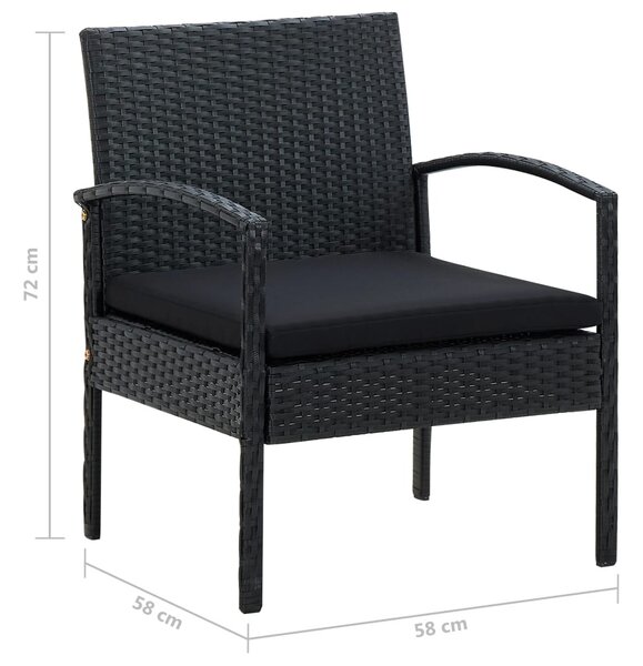 Fekete polyrattan kerti szék párnával