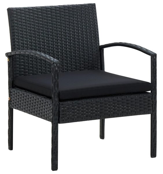 Fekete polyrattan kerti szék párnával