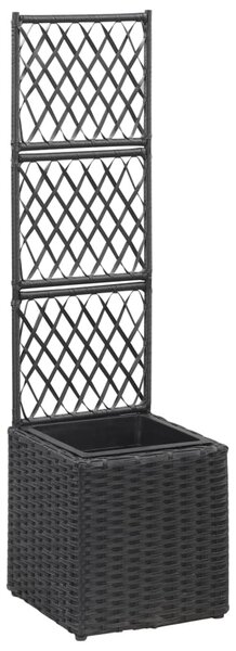 Fekete rácsos polyrattan magaságyás 1 kaspóval 30 x 30 x 107 cm