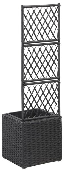 Fekete rácsos polyrattan magaságyás 1 kaspóval 30 x 30 x 107 cm