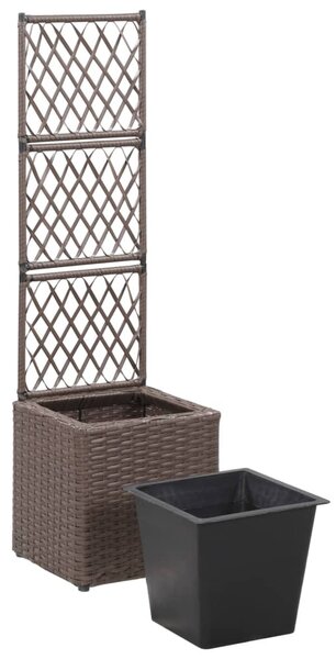 Barna rácsos polyrattan magaságyás 1 kaspóval 30 x 30 x 107 cm