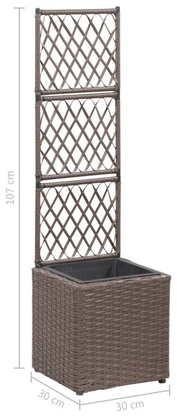 Barna rácsos polyrattan magaságyás 1 kaspóval 30 x 30 x 107 cm