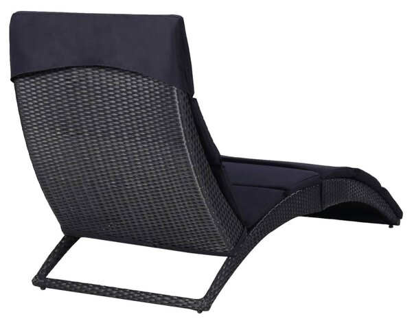 Fekete polyrattan napozóágy párnával
