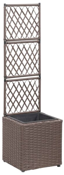 Barna rácsos polyrattan magaságyás 1 kaspóval 30 x 30 x 107 cm