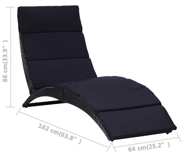 Fekete polyrattan napozóágy párnával