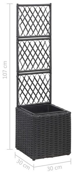 Fekete rácsos polyrattan magaságyás 1 kaspóval 30 x 30 x 107 cm