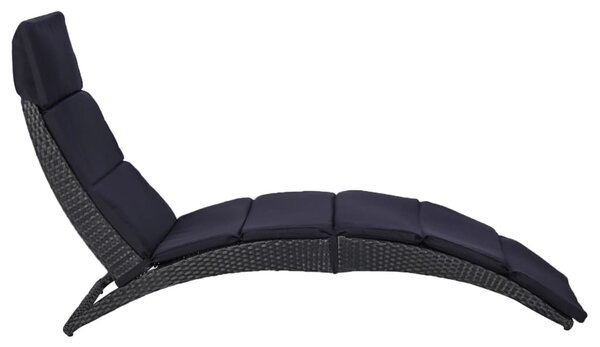 Fekete polyrattan napozóágy párnával