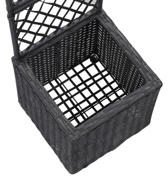 Fekete rácsos polyrattan magaságyás 1 kaspóval 30 x 30 x 107 cm