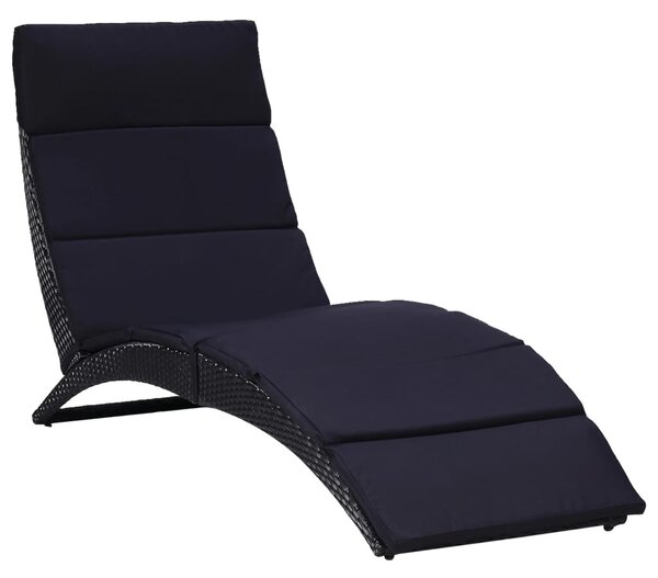 Fekete polyrattan napozóágy párnával