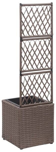 Barna rácsos polyrattan magaságyás 1 kaspóval 30 x 30 x 107 cm