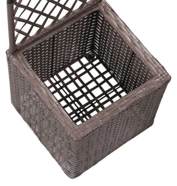 Barna rácsos polyrattan magaságyás 1 kaspóval 30 x 30 x 107 cm