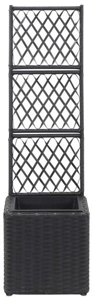 Fekete rácsos polyrattan magaságyás 1 kaspóval 30 x 30 x 107 cm
