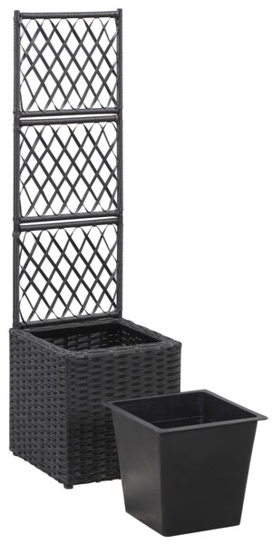 Fekete rácsos polyrattan magaságyás 1 kaspóval 30 x 30 x 107 cm