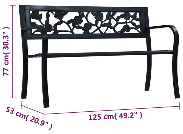 Fekete acél kerti pad 125 cm