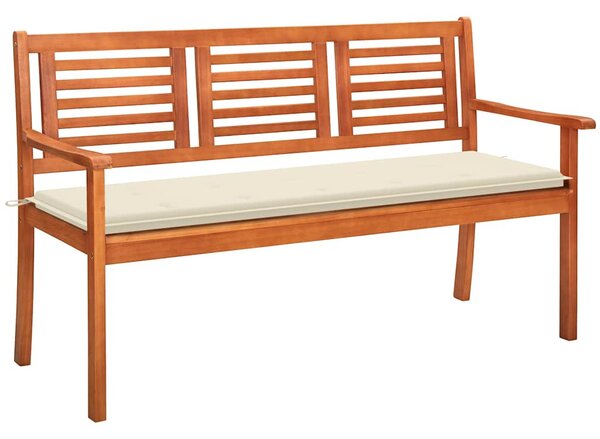 3 személyes tömör eukaliptuszfa kerti pad párnával 150 cm