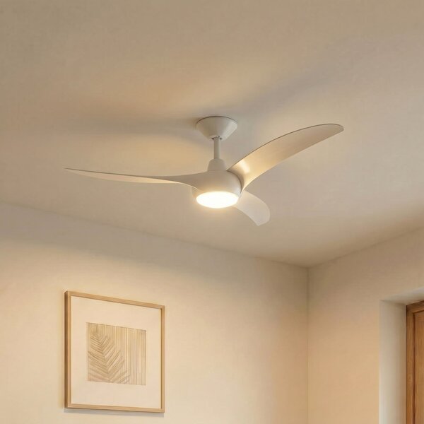 Briya LED mennyezeti ventilátor, CCT, dimmelhető fényerővel, Ø 116 cm, fehér – Lindby, Briya, dimmable, Fehér, Nappali, Műanyag, Modern
