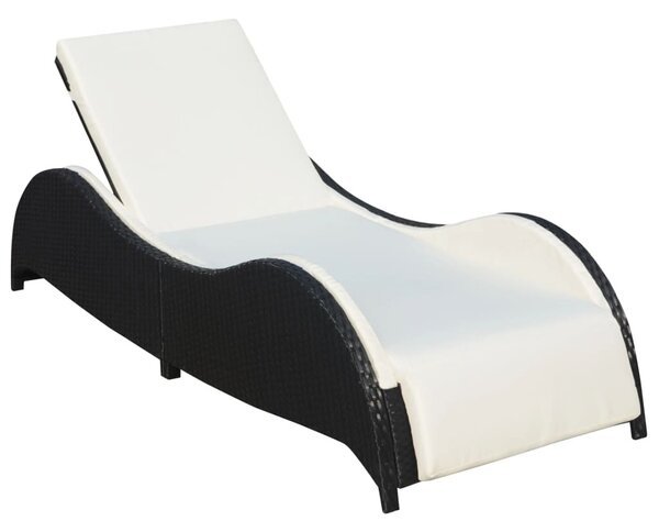 Fekete polyrattan napozóágy párnával