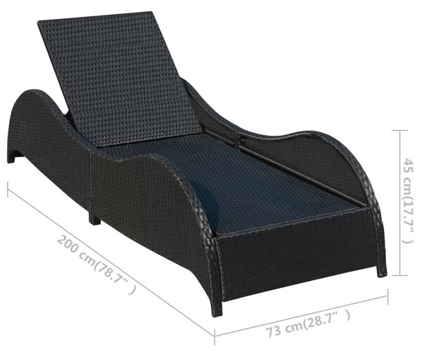 Fekete polyrattan napozóágy párnával