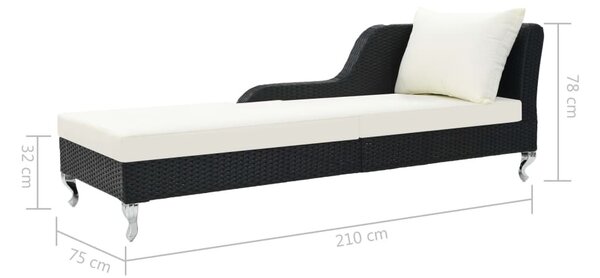 Fekete polyrattan napozóágy párnával