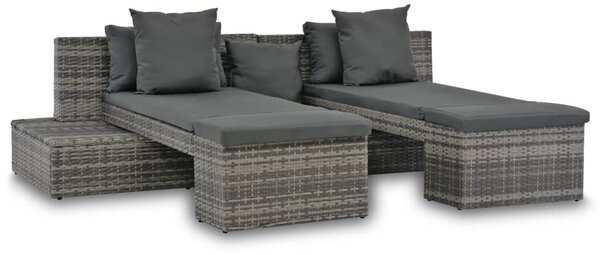 4-részes szürke polyrattan kerti bútorszett párnákkal