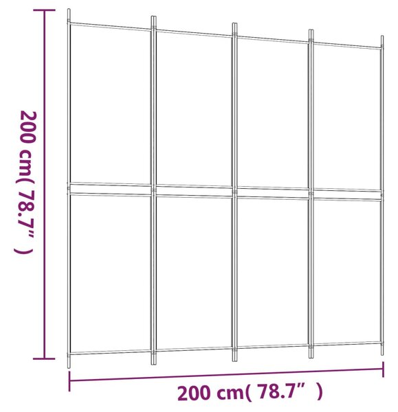 4 paneles fehér szövet térelválasztó 200 x 200 cm