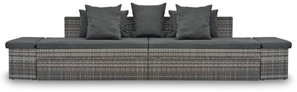 4-részes szürke polyrattan kerti bútorszett párnákkal