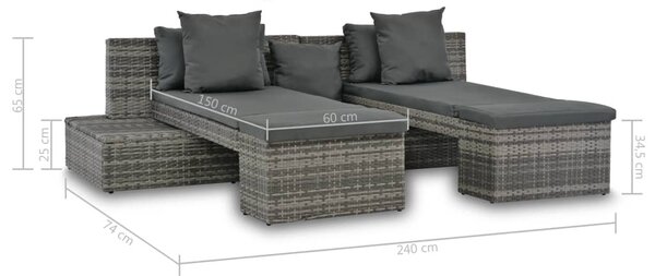 4-részes szürke polyrattan kerti bútorszett párnákkal