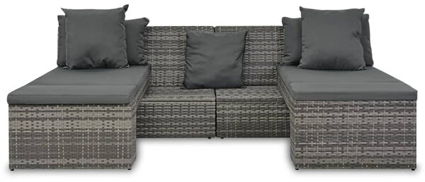 4-részes szürke polyrattan kerti bútorszett párnákkal