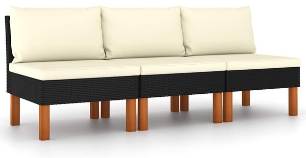 3 db polyrattan és tömör eukaliptuszfa középső kanapé