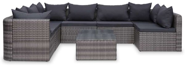 Polyrattan Kerti Ülőgarnitúra - 8 részes - Szürke
