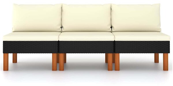 3 db polyrattan és tömör eukaliptuszfa középső kanapé