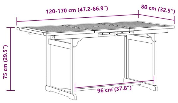 Tömör akácfa kerti étkezőasztal (120-170) x 80 x 75 cm