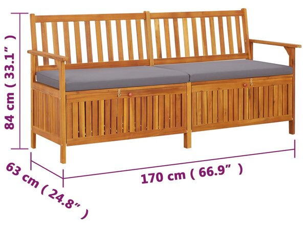 Tömör akácfa tárolópad párnával 170 cm