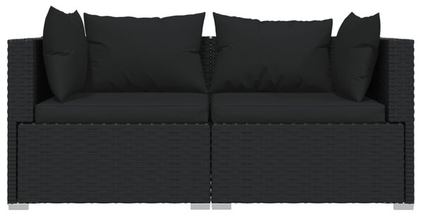 3 részes fekete polyrattan kerti ülőgarnitúra párnákkal