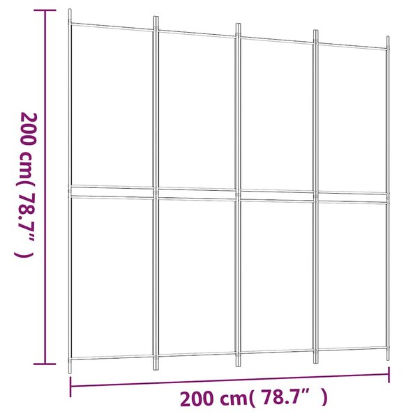 4 paneles fekete szövet térelválasztó 200 x 200 cm