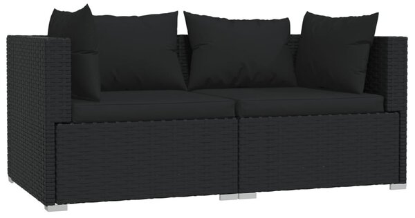 3 részes fekete polyrattan kerti ülőgarnitúra párnákkal