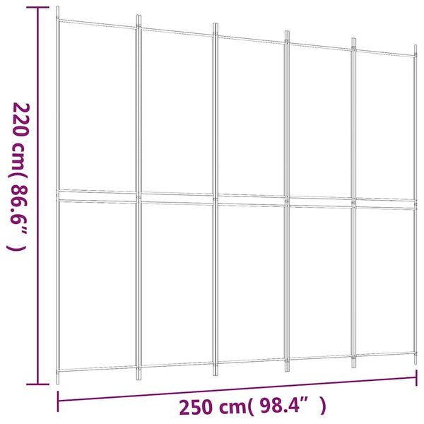 5 paneles fekete szövet térelválasztó 250x220 cm